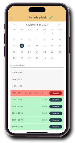 Horario de reserva de pádel