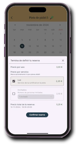 Reserva de pádel con pago por luz