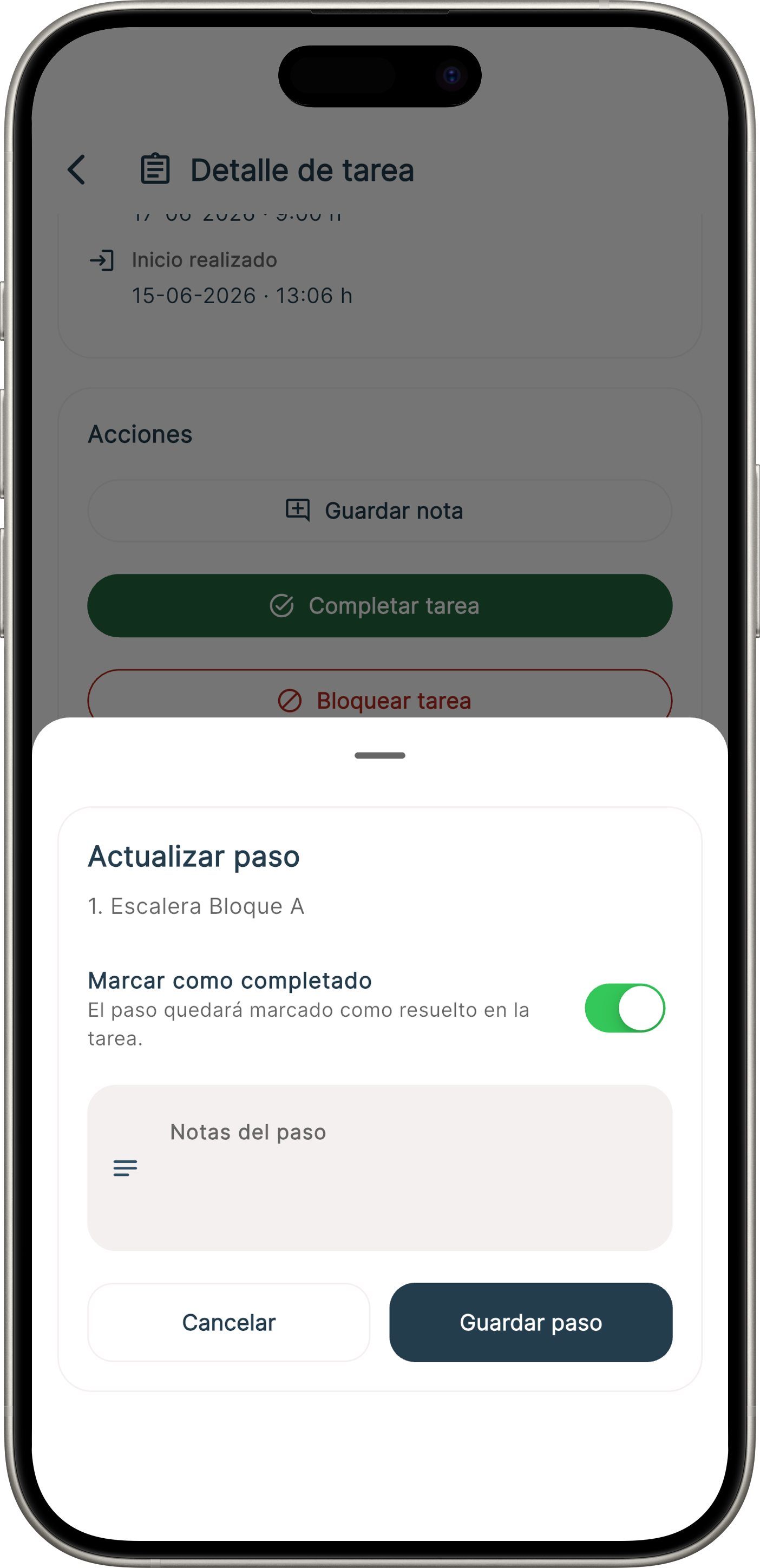 Marcar passos realitzats