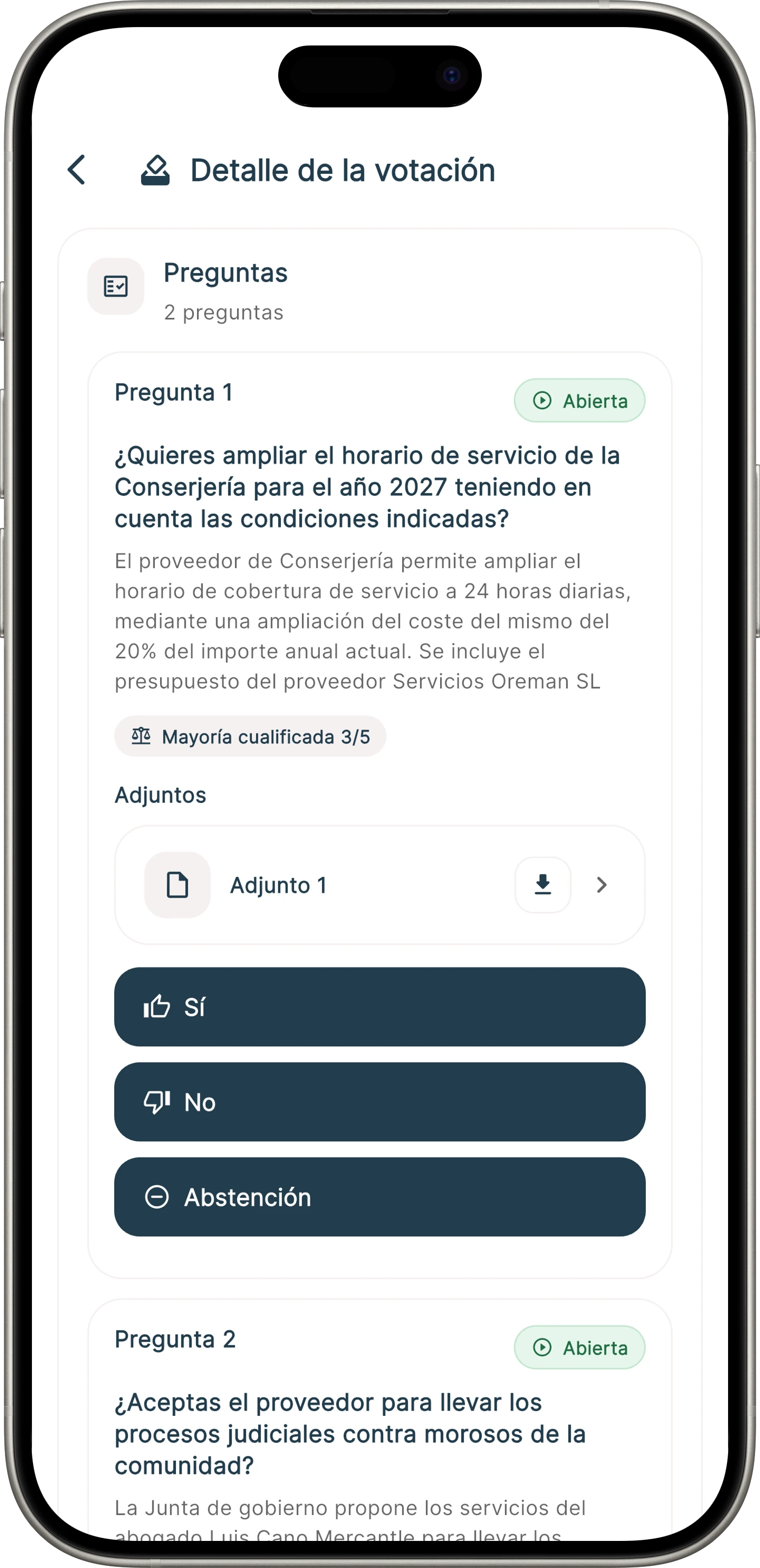 Screen to cast a vote in the app