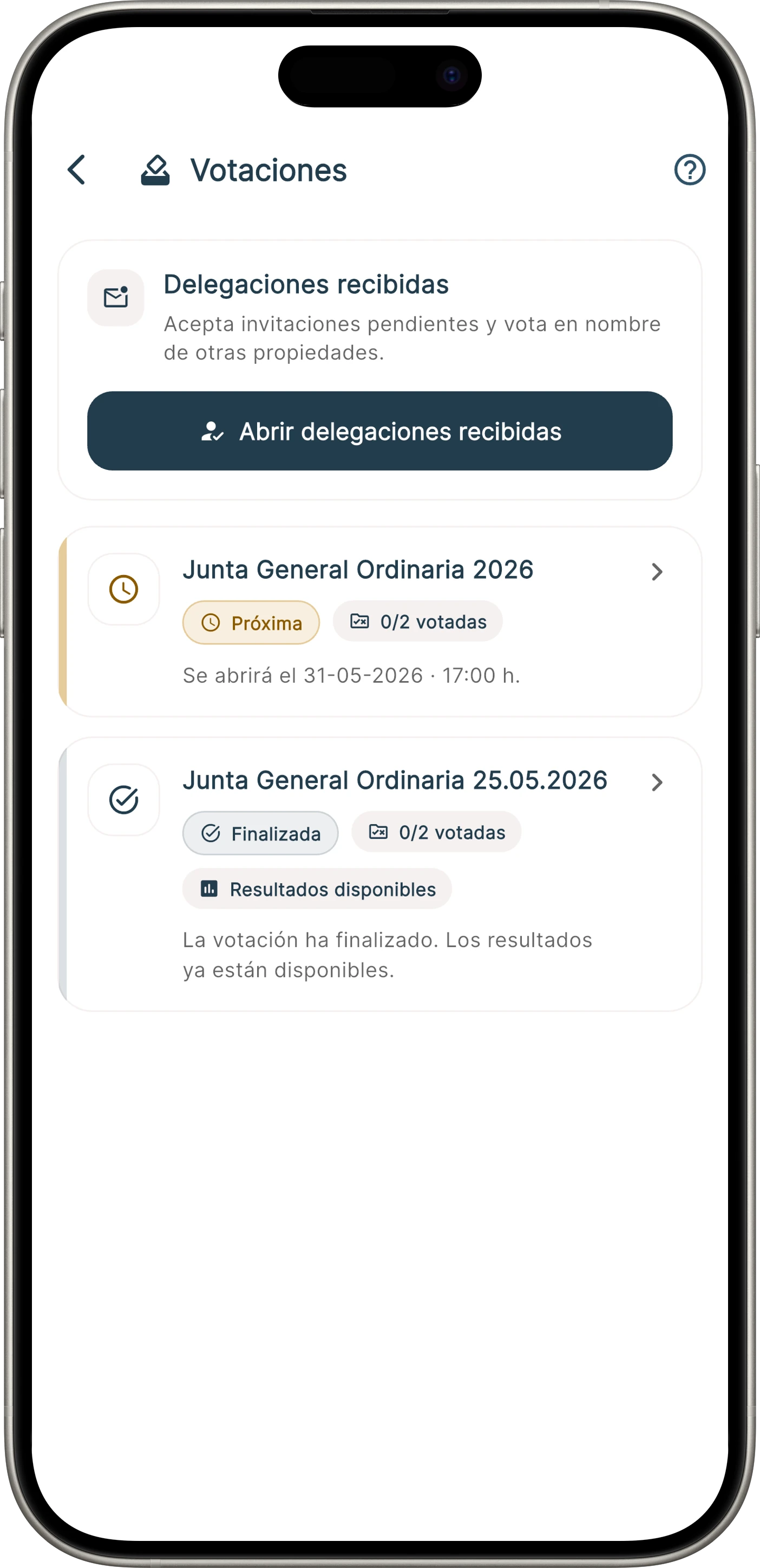 List of community votes in the app