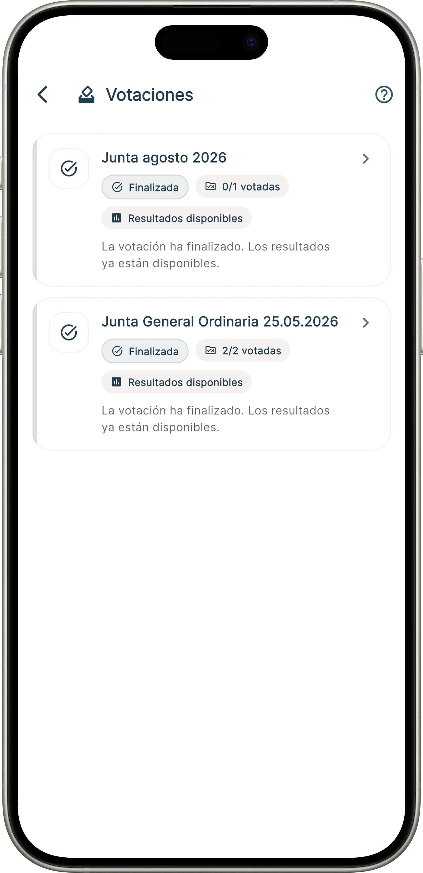 Pantalla de votacións online para comunidades en Onzane
